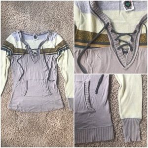 Free People Long Sleeve Mixed Fabric Sweater